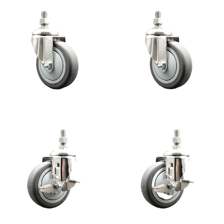 Service Caster 4 Inch 316SS Thermoplastic Rubber Swivel 1/2 Inch Threaded Stem Caster Brake, 2PK SS316TS20S414-TPRB-121315-2-TLB-2